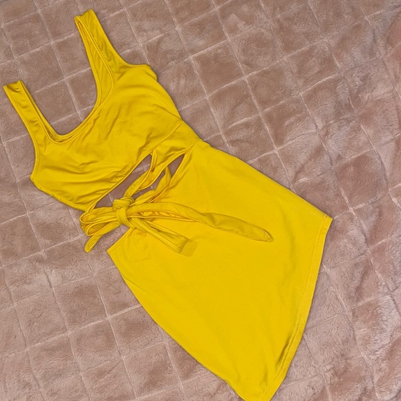 Cut Out Bright Gold Mini Dress - Picture 1 of 4